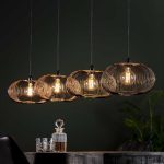 Hanglamp disk wire copper twist | 4 lichts | Ø35 | Zwart nikkel
