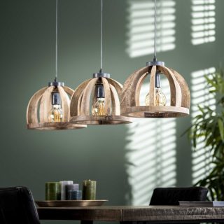 Hanglamp gebogen houten spijlen | 3 lichts | Ø30 | Massief mango naturel