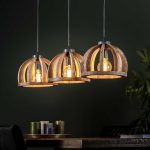 Hanglamp gebogen houten spijlen | 3 lichts | Ø30 | Massief mango naturel