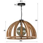Hanglamp Gebogen houten spijlen | Ø60 | Massief mango naturel