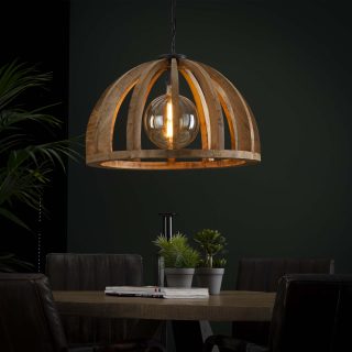 Hanglamp Gebogen houten spijlen | Ø60 | Massief mango naturel