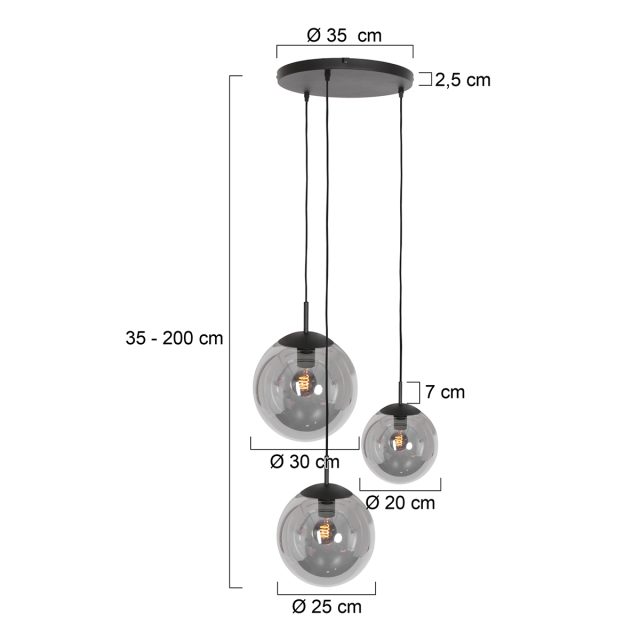 Hanglamp Bollique | 3 lichts | Transparant, Zwart