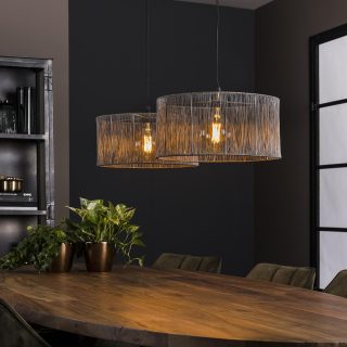 Hanglamp stringshade metal | 2 lichts | Zwart nikkel