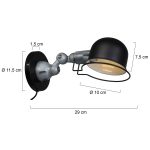 Wandlamp Davin | 1 lichts | Zilver, Grijs, Zwart