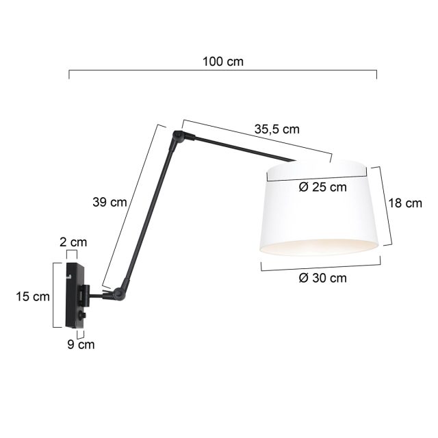 Wandlamp Prestige Chic | 1 lichts | Wit, Zwart
