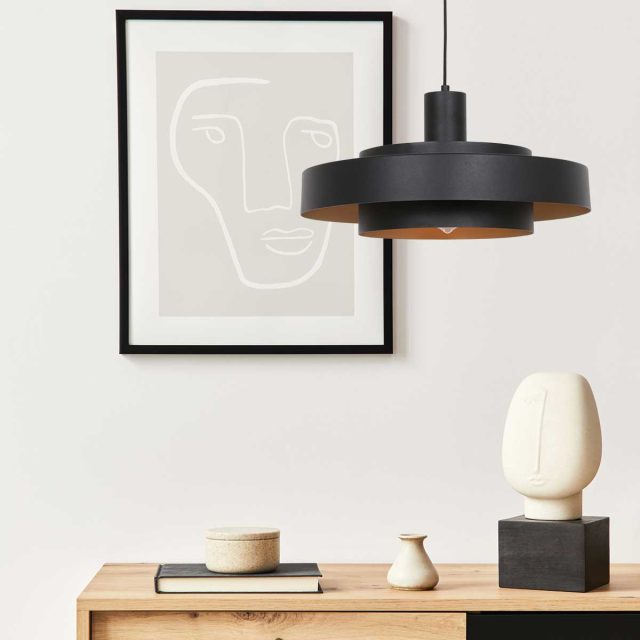 Hanglamp Flinter | 1 lichts | Ø 50 cm | mat zwart & goud - Afbeelding 2
