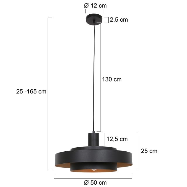 Hanglamp Flinter | 1 lichts | Ø 50 cm | mat zwart & goud - Afbeelding 7