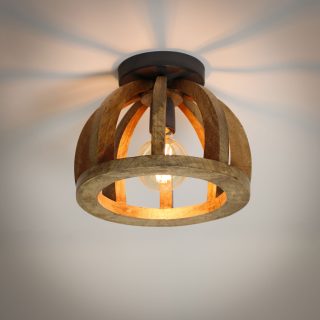 Plafondlamp gebogen houten spijl | Massief mango naturel