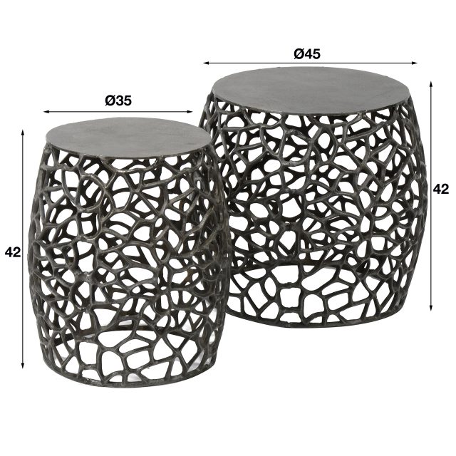 Bijzettafel set van 2 Maze | zandgegoten | zwart nikkel | 45x45x42 cm - Afbeelding 4