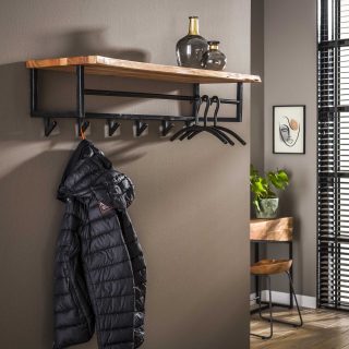 Kapstok edge 6 haken hoedenplank | Massief acacia naturel