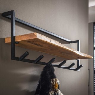 Kapstok edge shelve 6 haken | Massief acacia naturel