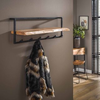 Kapstok edge shelve 6 haken | Massief acacia naturel