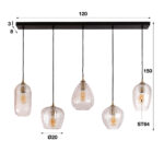Hanglamp Diamond grain mix | 5 lichts | 120x20x150 cm | Diamond Glass - Afbeelding 8
