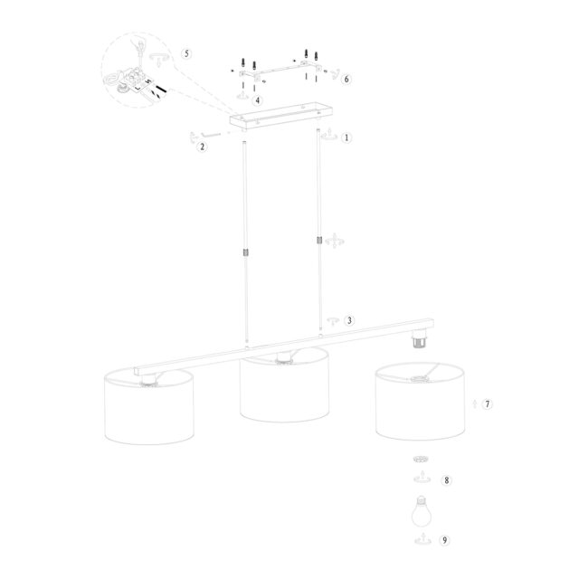 Hanglamp Stang | 3 lichts | E27 | 140x30 cm | zwart & wit - Afbeelding 7