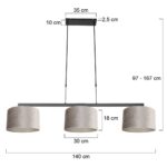 Hanglamp Stang velours | 3 lichts | 140x30 cm | grijs & zwart - Afbeelding 6
