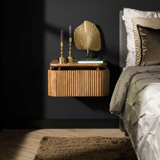 Hangend nachtkastje Wave | 1 lade | 45x40x21 cm | mango zandkleur - Afbeelding 2
