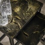 Bijzettafelset Black and gold | 2-delig | 47x34x56 cm | teak - Afbeelding 2