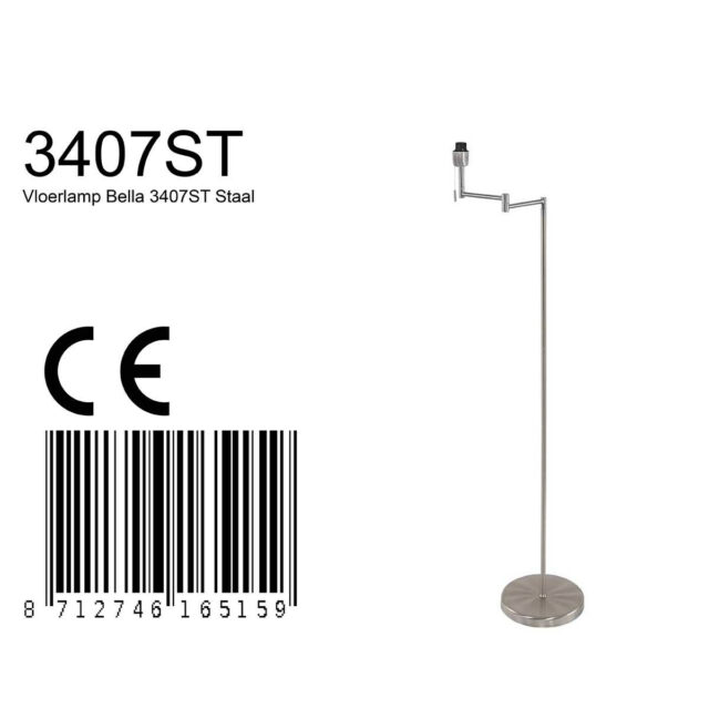 Vloerlamp Bella | 1 lichts | E27 | 45x137 cm | staal - Afbeelding 7