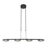 Hanglamp turnound | 4 lichts | 120x16 cm | smoke & zwart