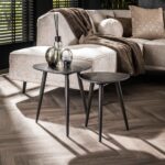 Bijzettafel set van 2 | keramiek | driehoekig | zwart natuurlijk | 46x46x45 cm