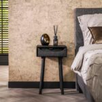 Nachtkastje 1L sleek wood inlay | Massief acacia zwart - Afbeelding 2